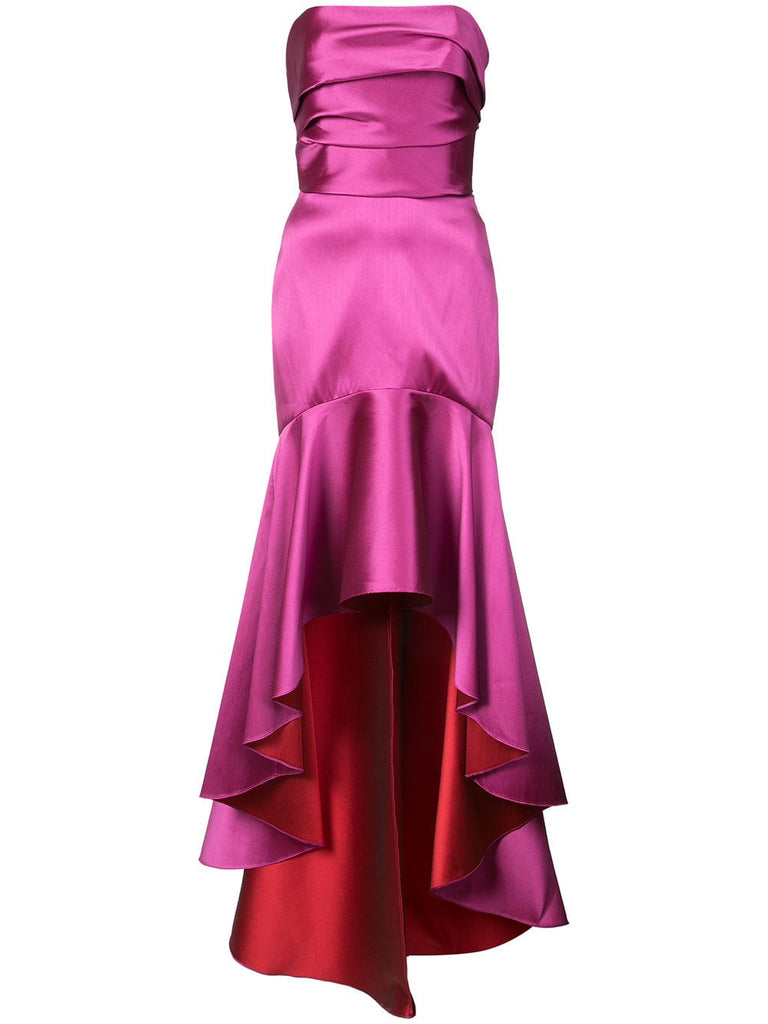 fluted asymmetric-hem gown