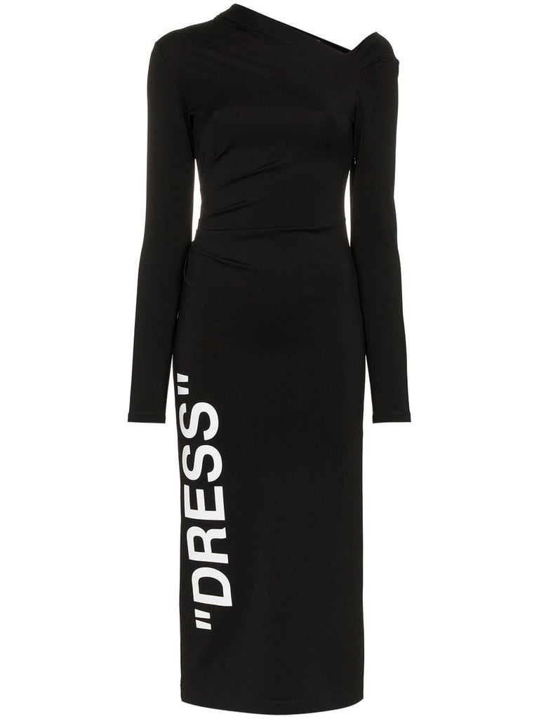 asymmetric neckline fitted midi dress