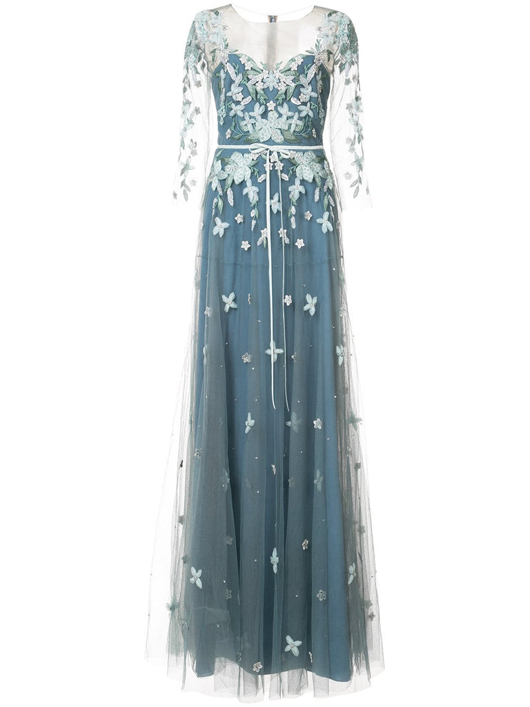 floral-appliquéd gown