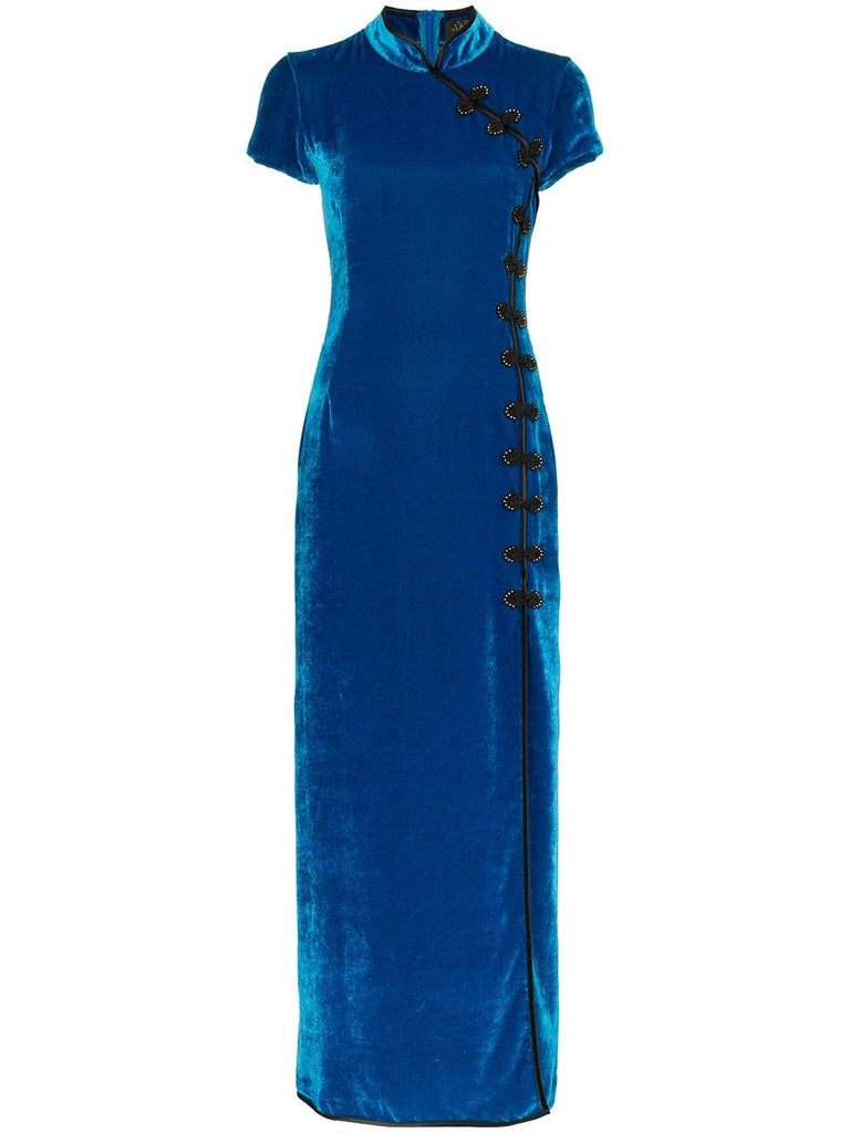 suki front slit velvet maxi dress