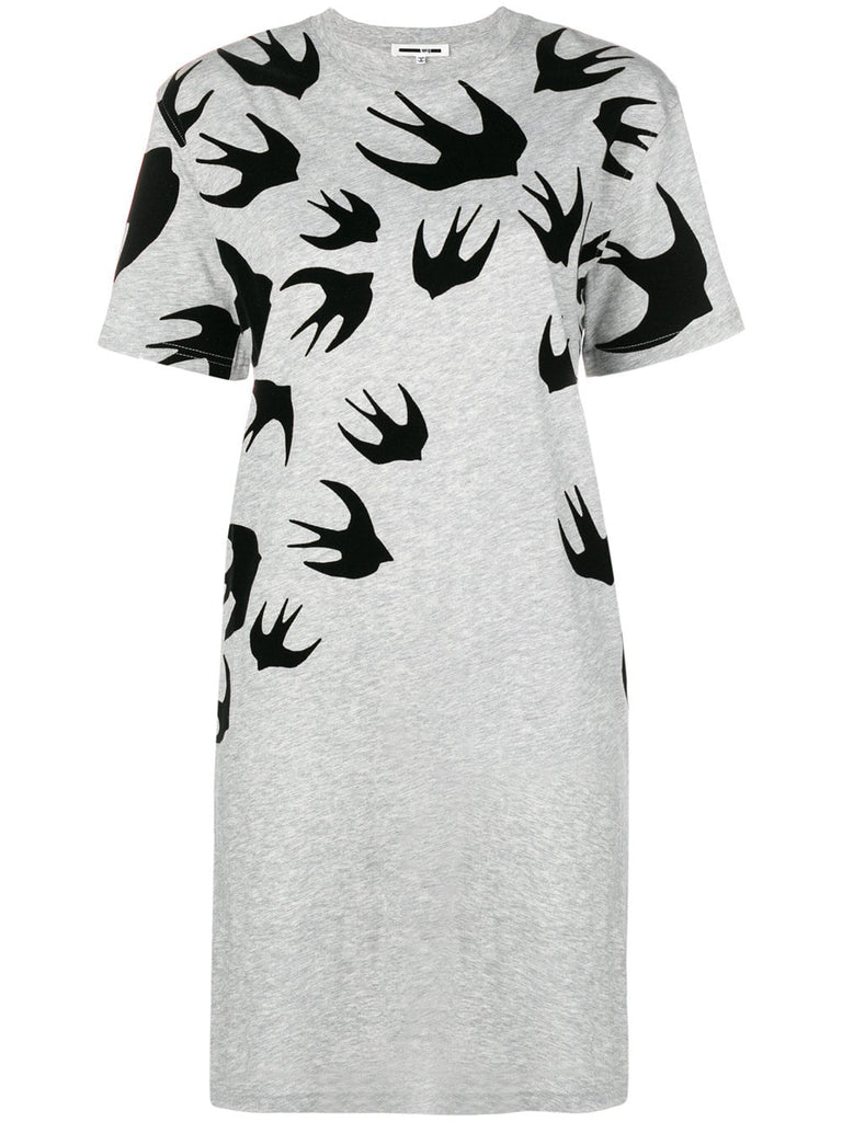 swallow print T-shirt dress