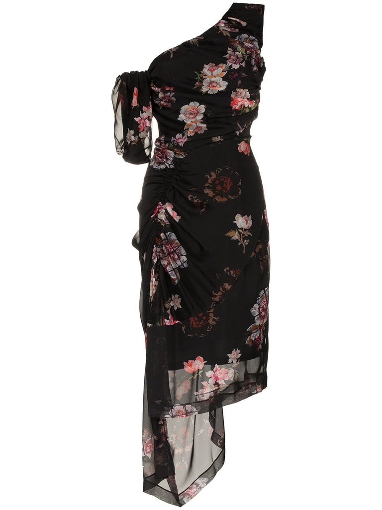 ada floral print one shoulder silk dress