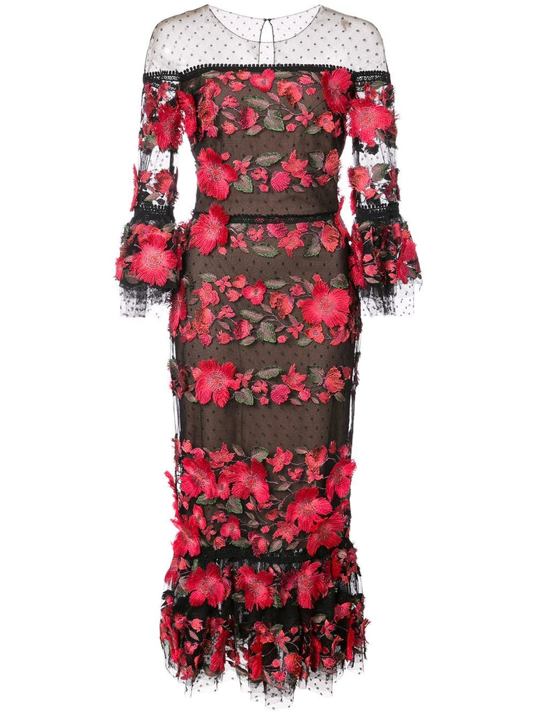 floral-appliquéd lace dress