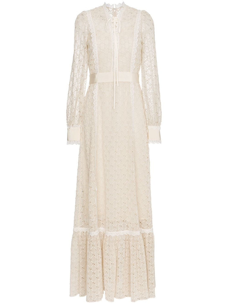 Macramé Logo Lace-Trimmed Gown