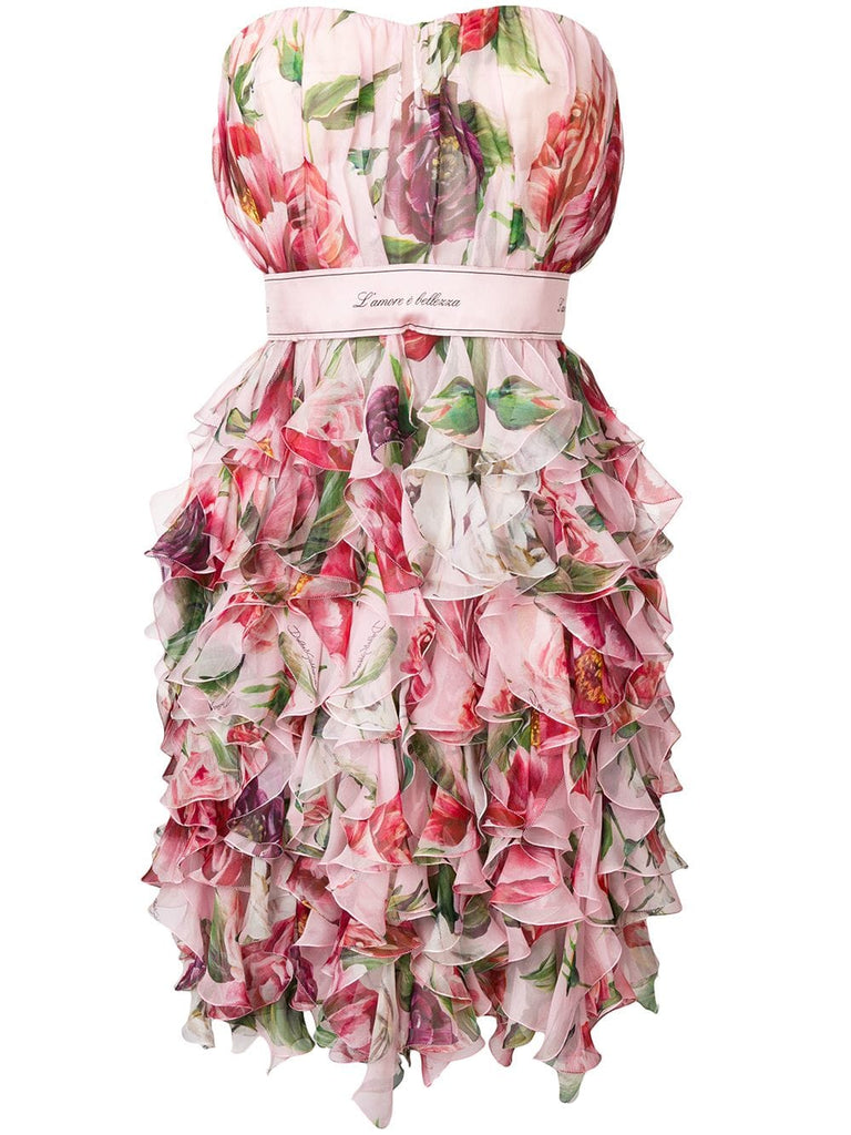 strapless floral print dress