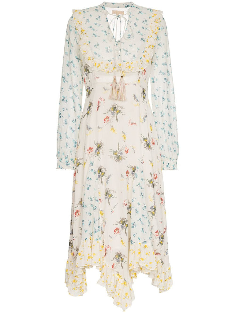 floral drawstring front crepe dress