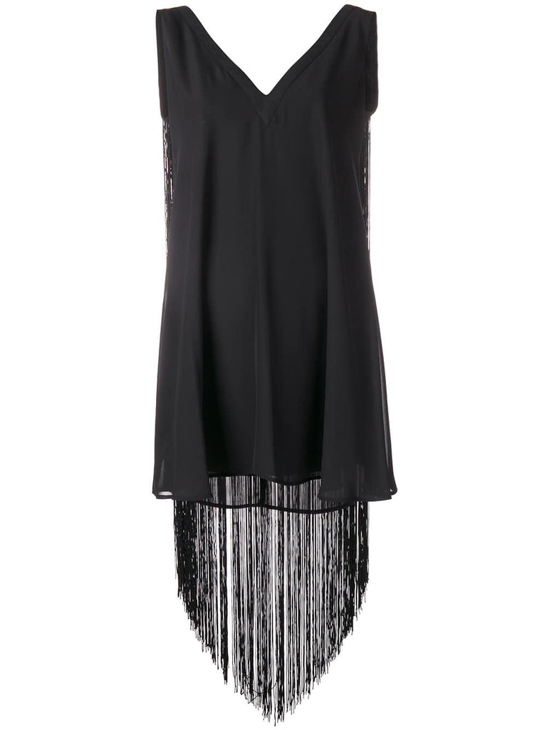 fringed back flared dress