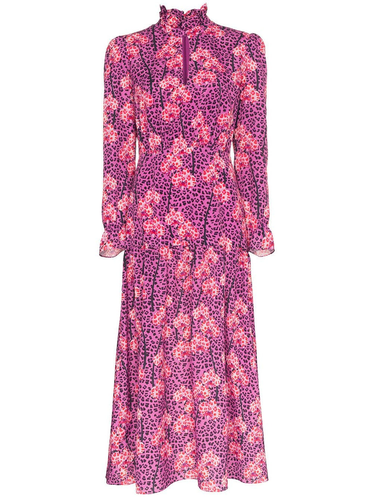 Eugenia leopard orchid print midi dress