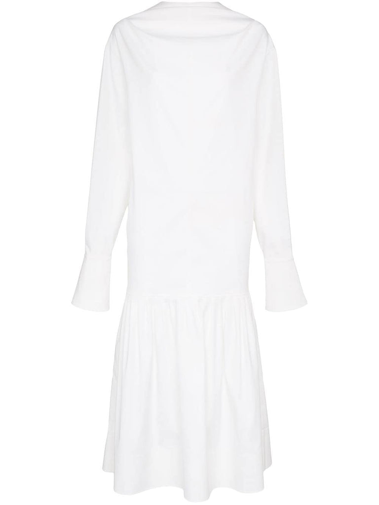 Dropped Hem Cotton and Silk Midi Dress