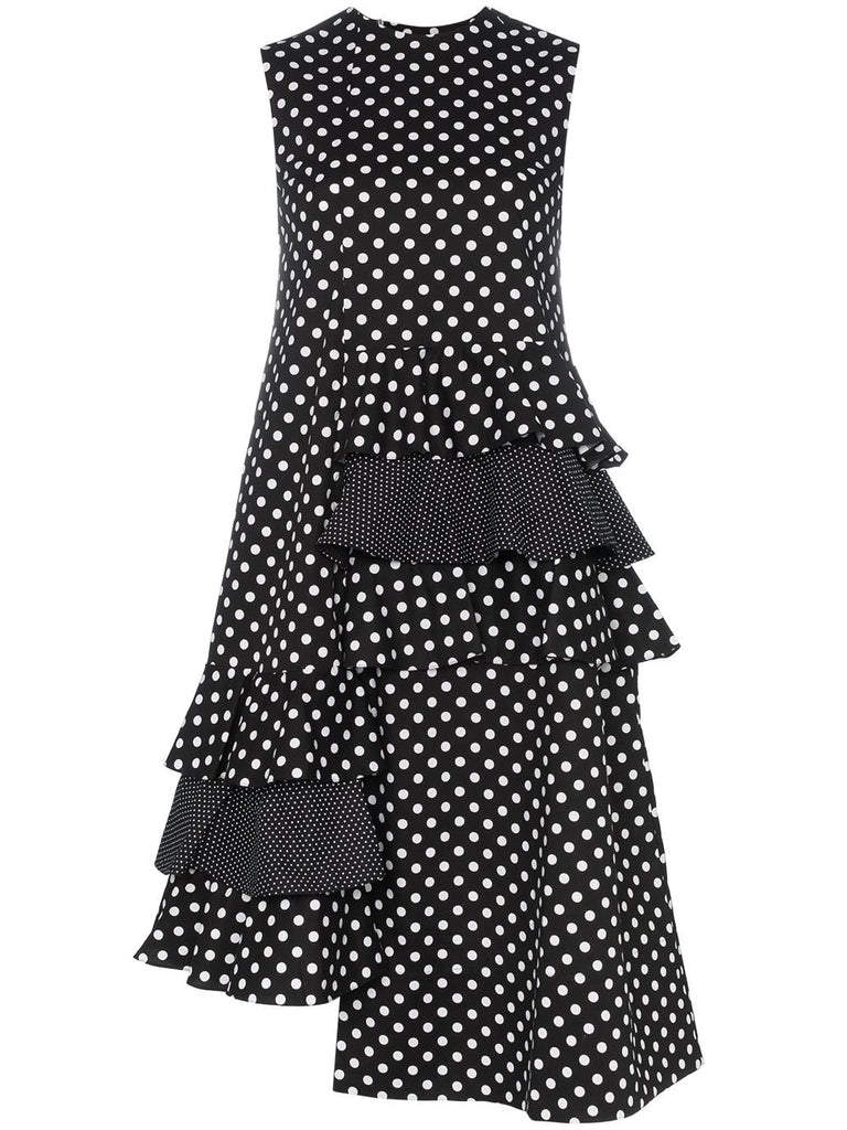 polka dot ruffle detail cotton dress