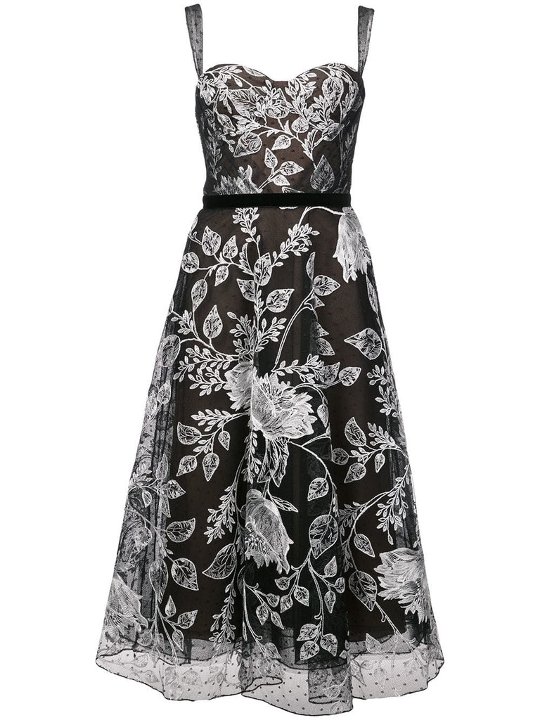 floral embroidered flared dress