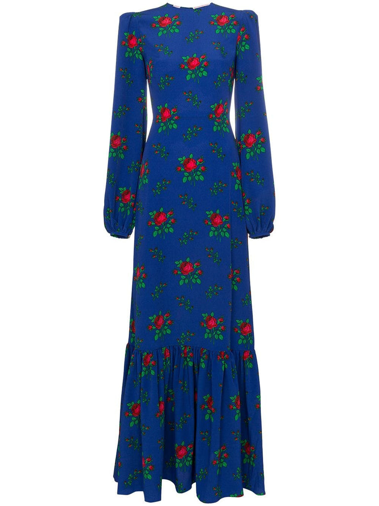 Belle padded shoulder floral print maxi dress