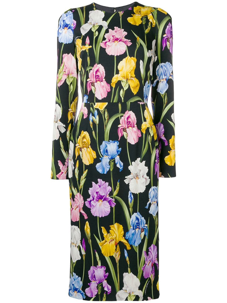 iris-print charmeuse midi dress