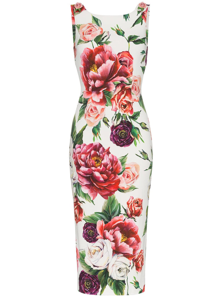 fitted peony-print dress