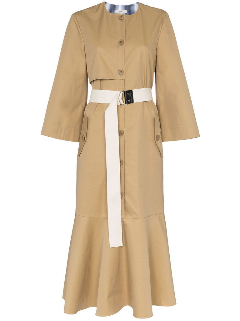 belted trench coat midi dress