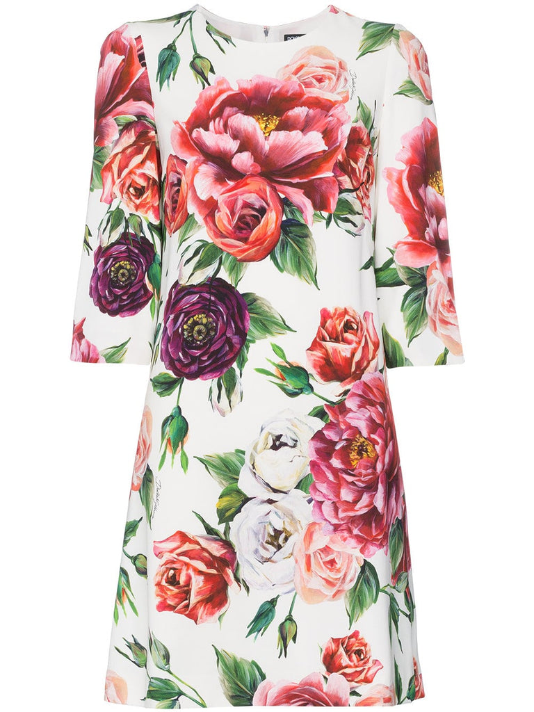 silk rose print dress