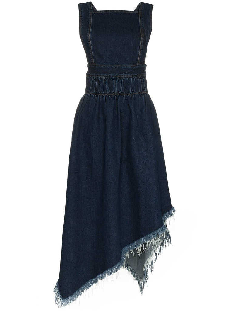 frayed hem apron denim dress