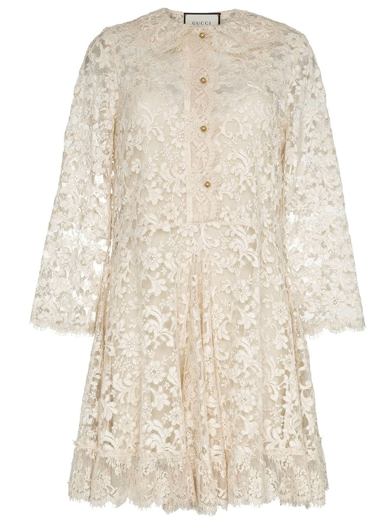 collared lace silk mini dress