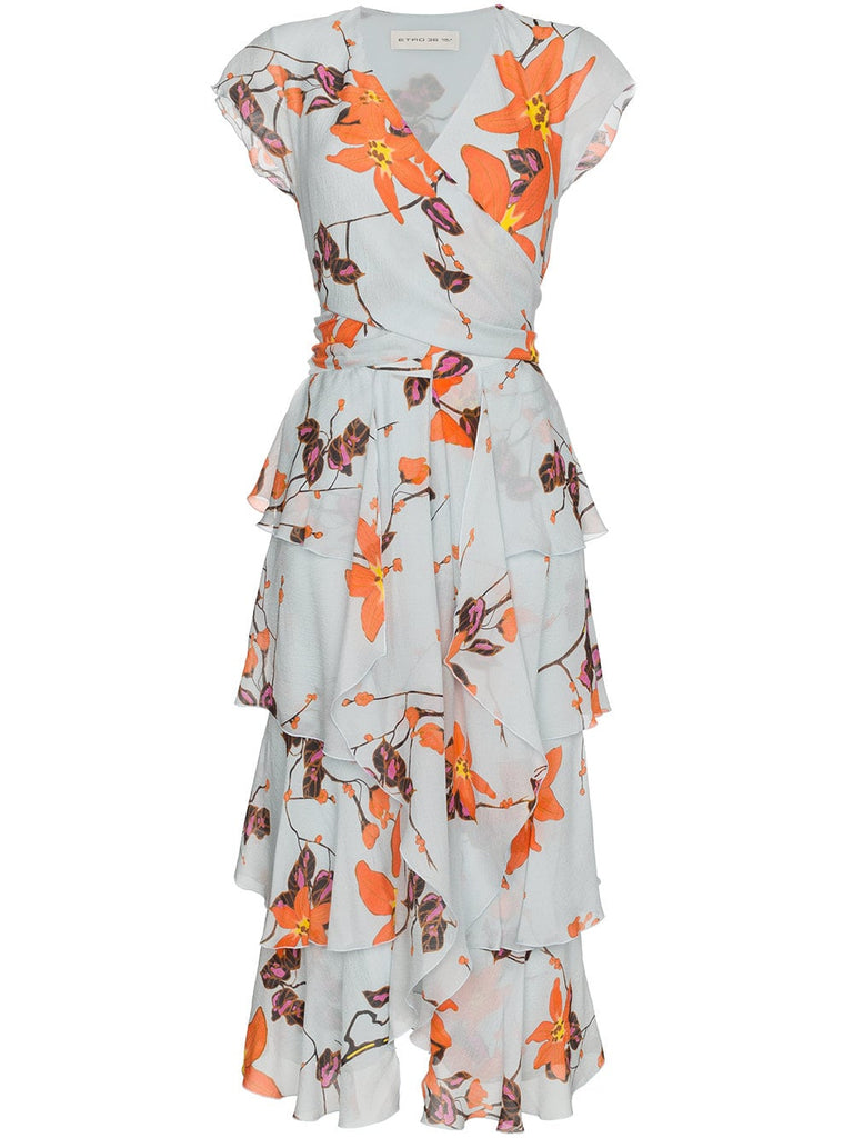 floral print ruffled silk dress