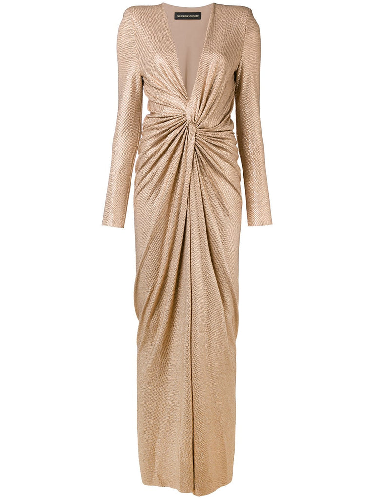 metallic draped gown