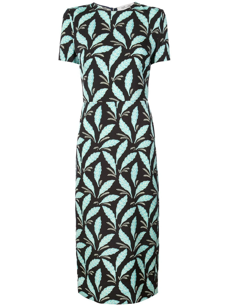 leaf print fitted dress