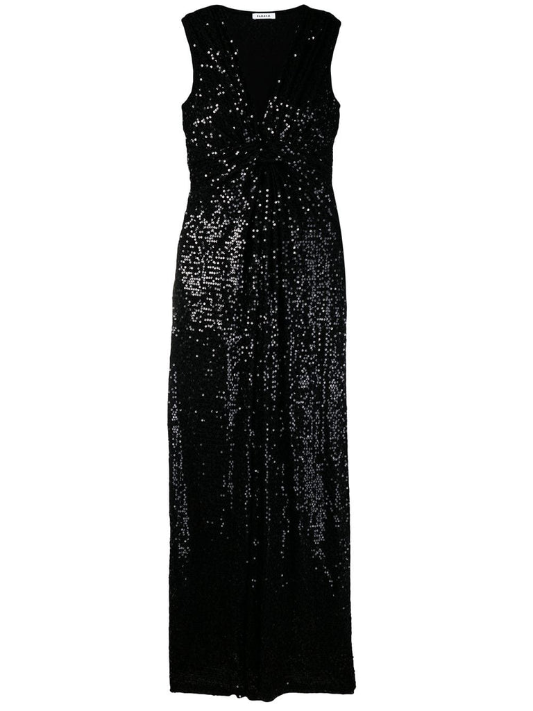 ruched sleeveless sequin gown