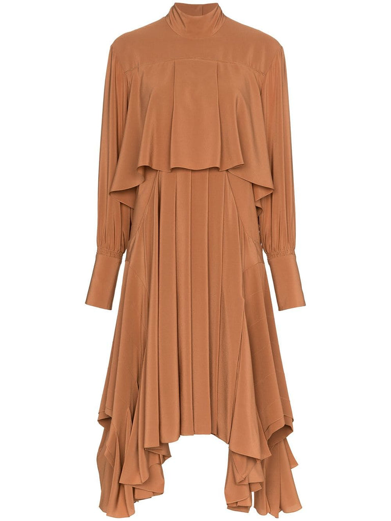 high neck pleated midi-dress