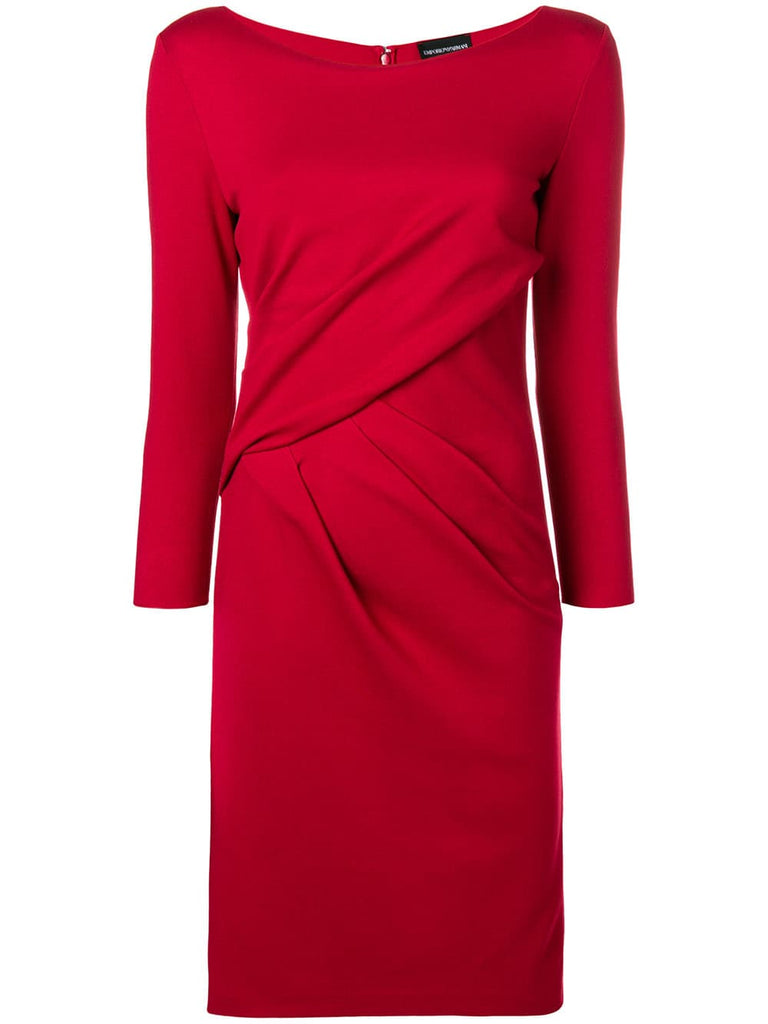 ruched fitted midi dress