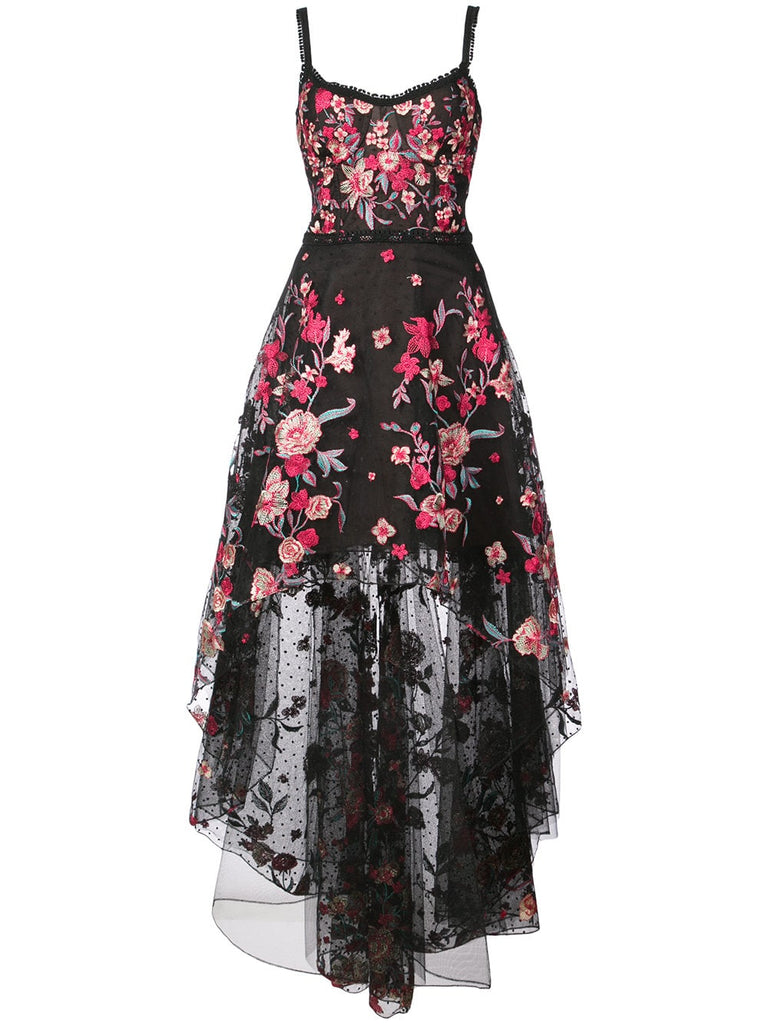 floral appliqué high low gown