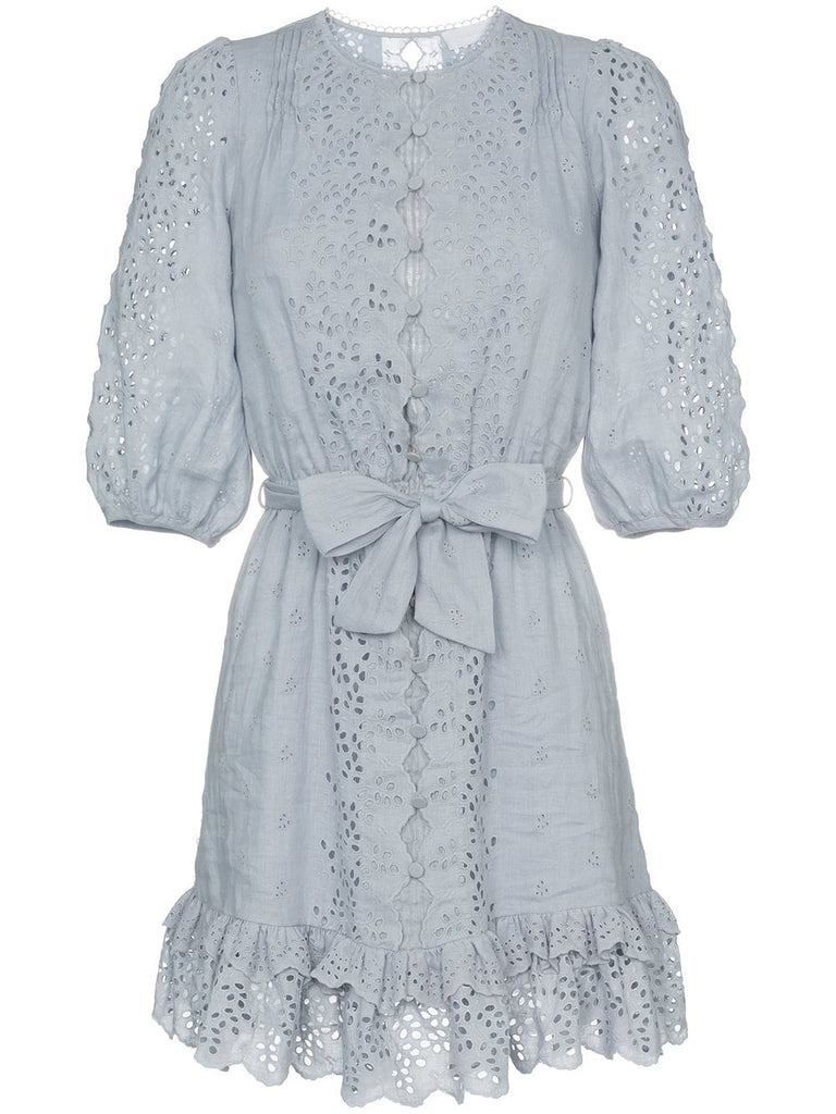 Iris scalloped embroidered cotton mini dress