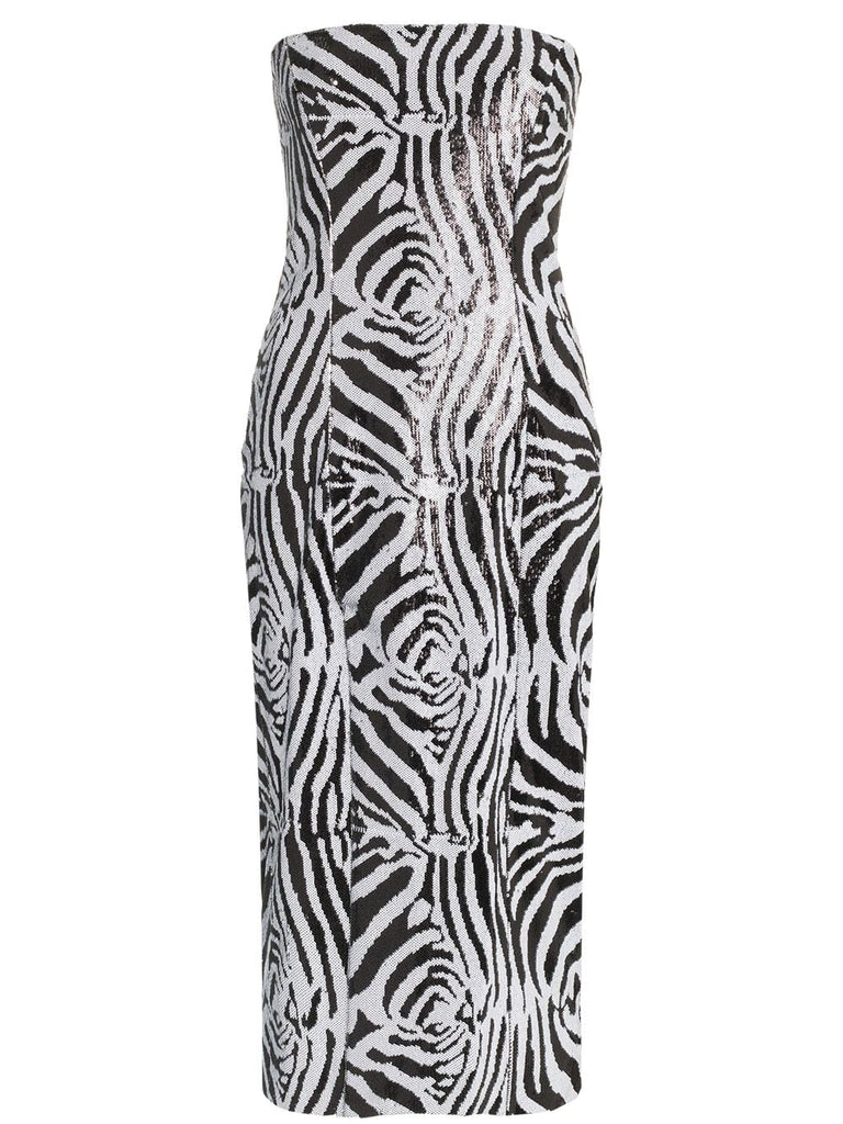 zebra print sequin embellished midi dress