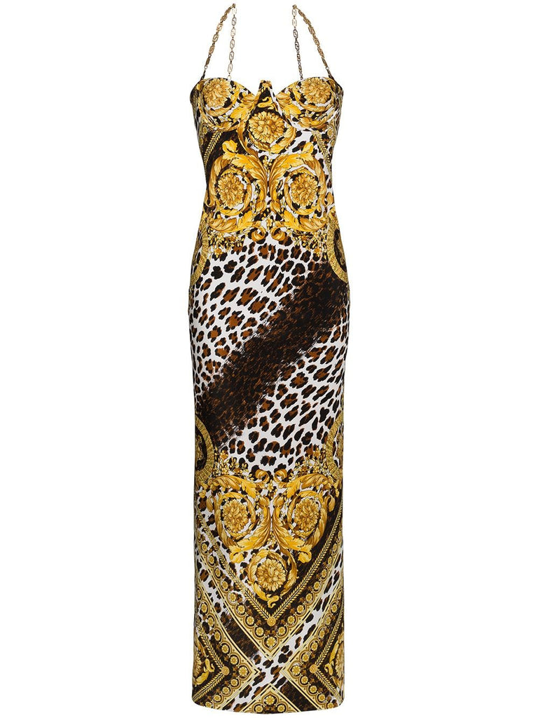 Silk Baroque and Leopard Print Dress