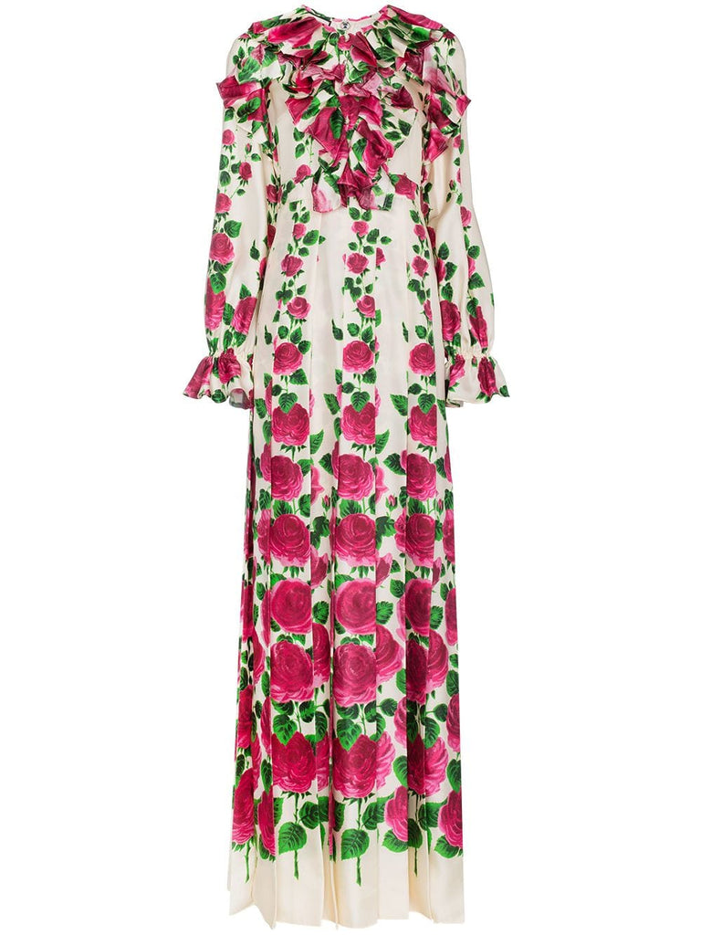 Silk Rose Garden Print Gown