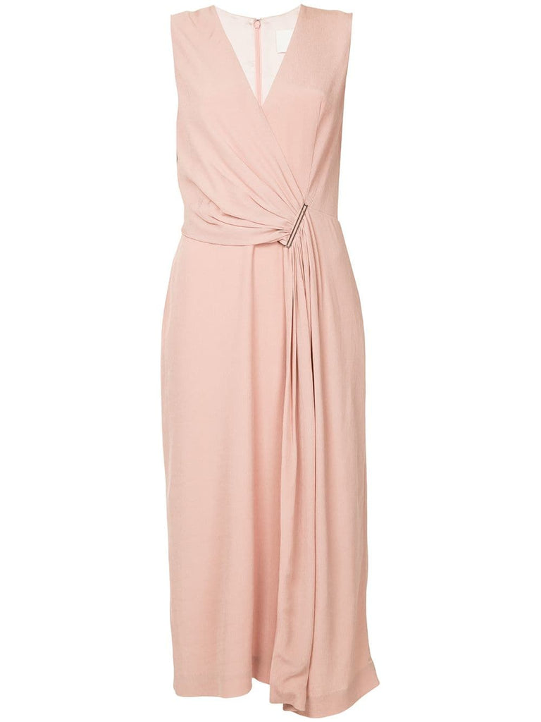 side gathered midi dress