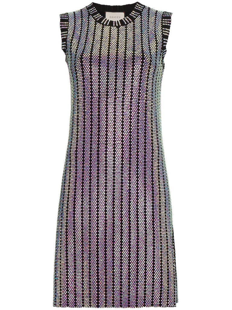 Crystal embroidered ribbed knit dress