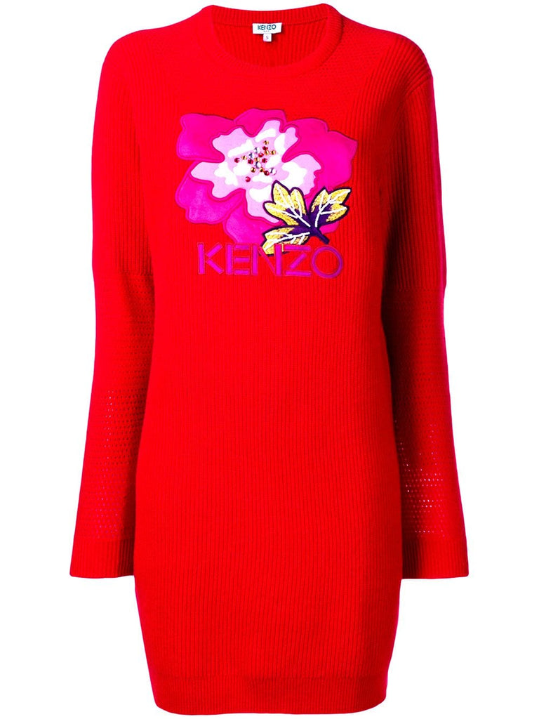 embroidered flower sweater dress