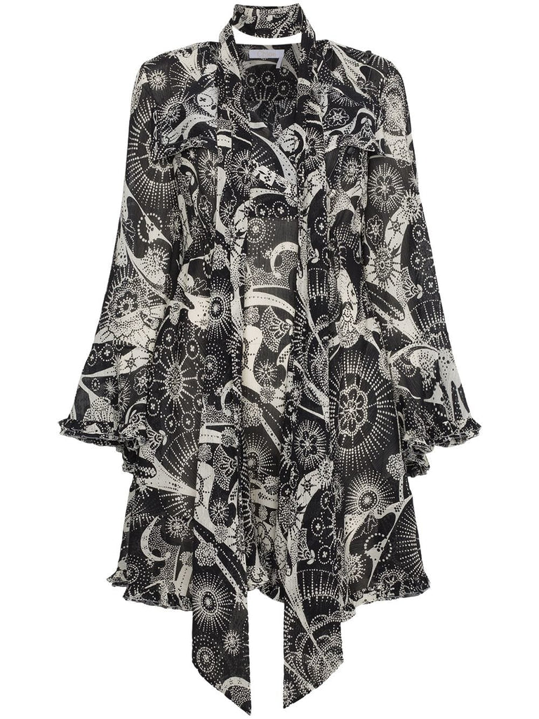 kaleidoscope-print bell-sleeve dress