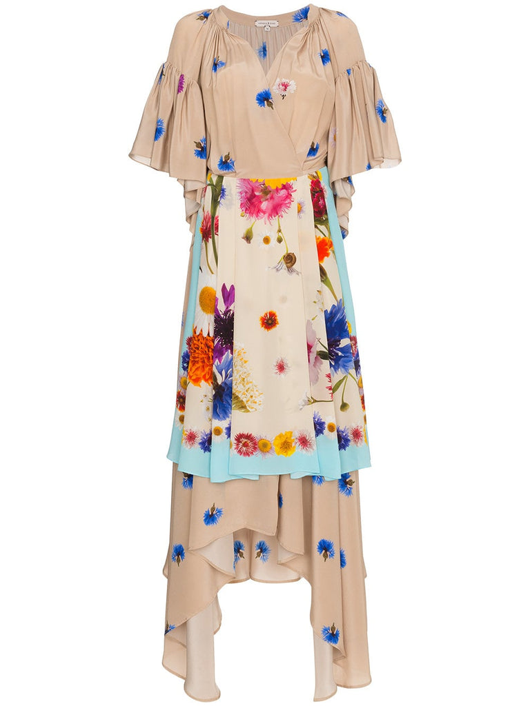 Silk Floral Apron Wrap Dress