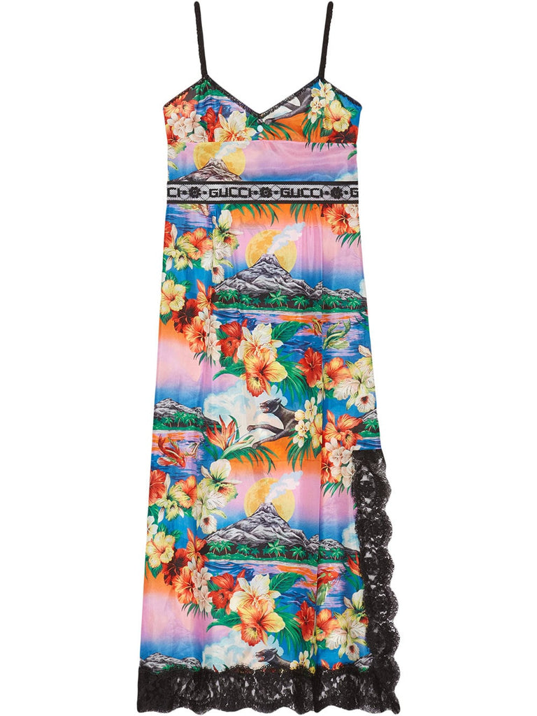 Hawaiian print silk dress