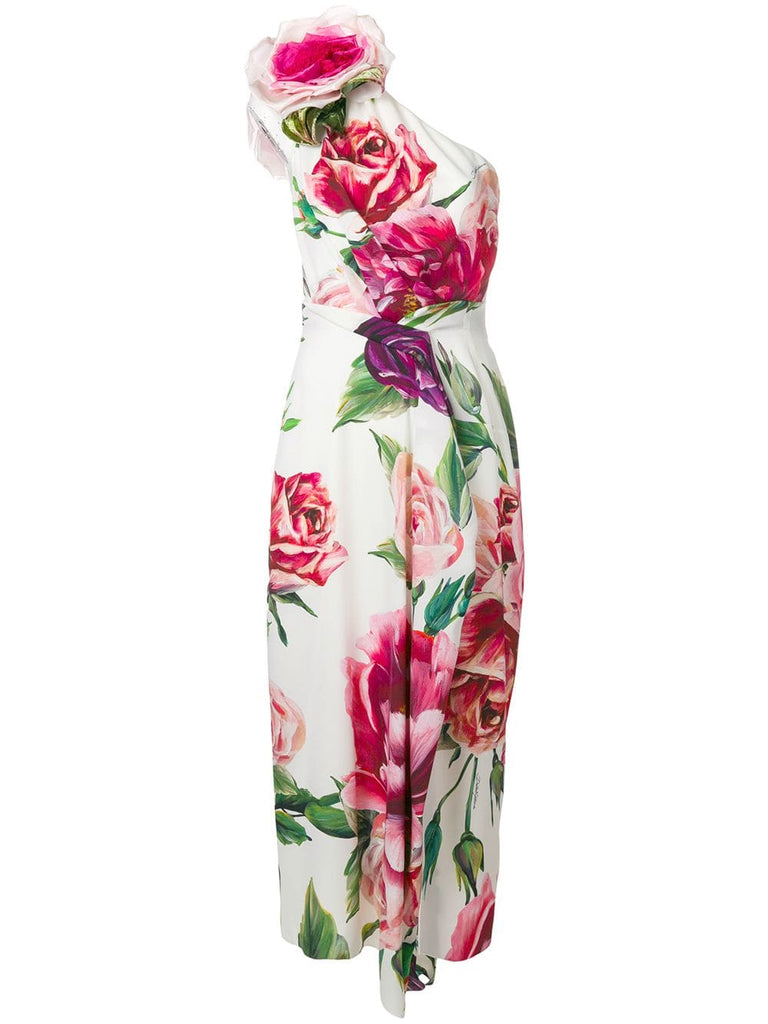 peony-print off shoulder dress