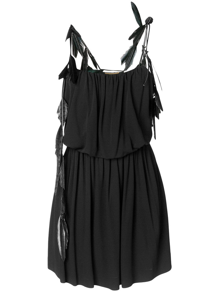 feather trim strappy dress