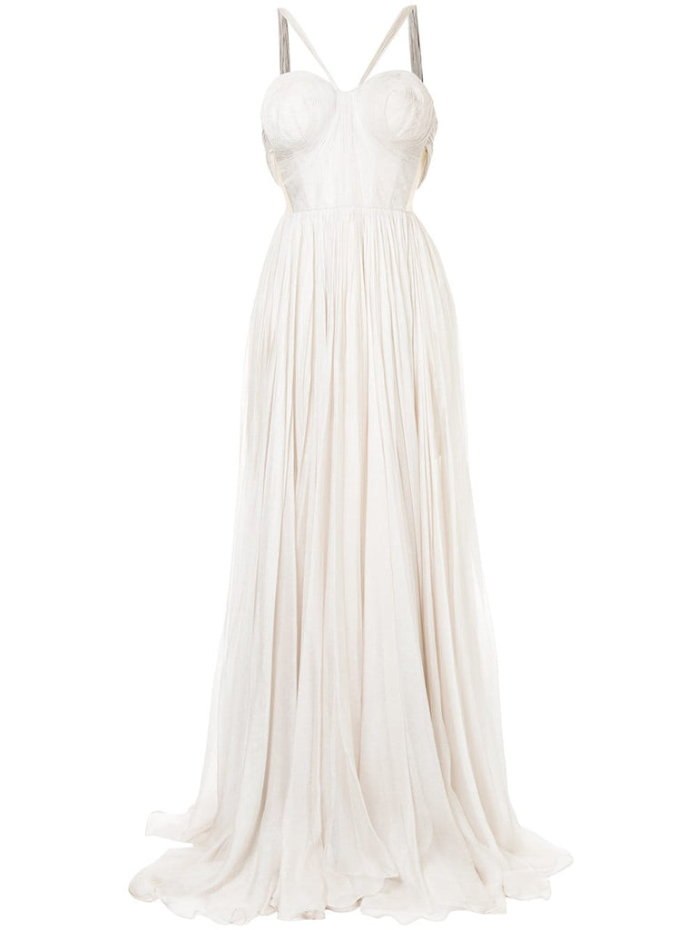 halterneck pleated design gown