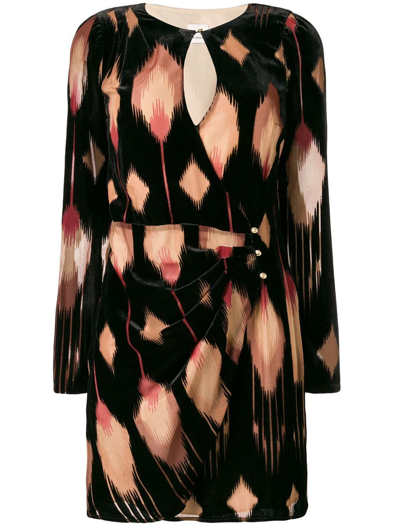 feather print velvet dress