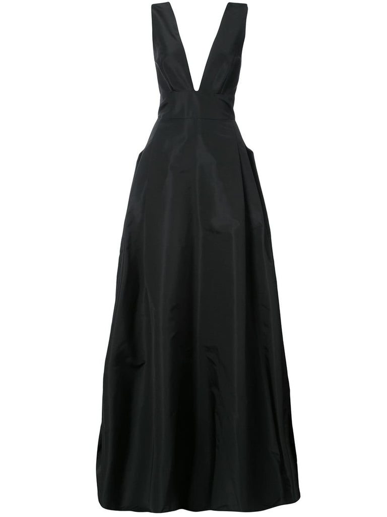 deep V-neck flared gown