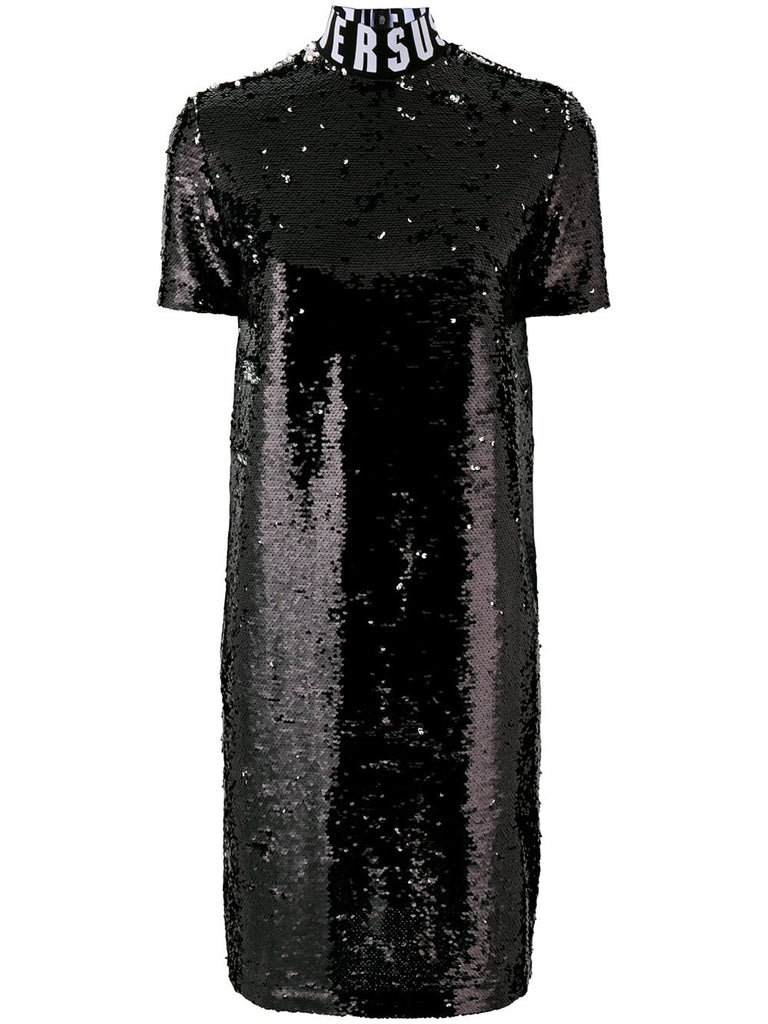 logo neck sequined dress