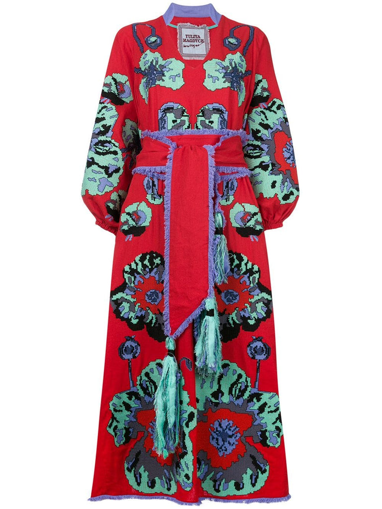 Poppies embroidered kimono dress