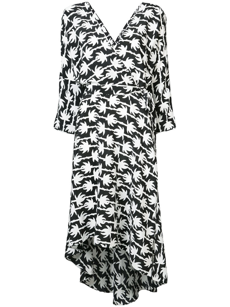 palm print wrap dress