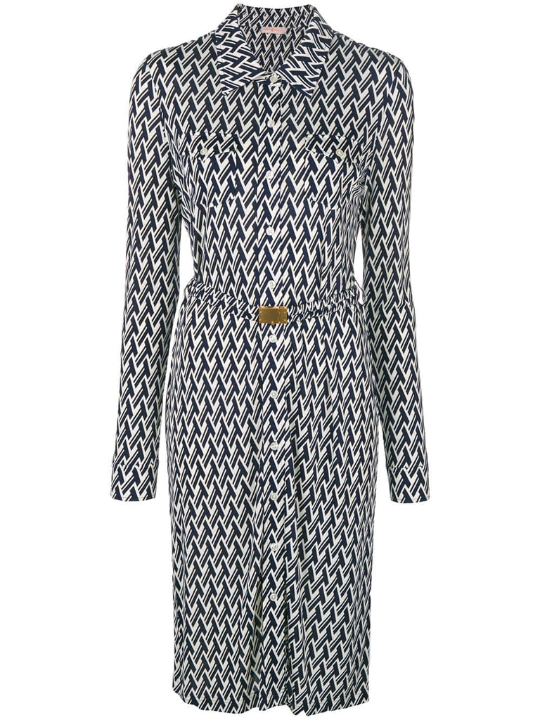 lattice print shirt dress