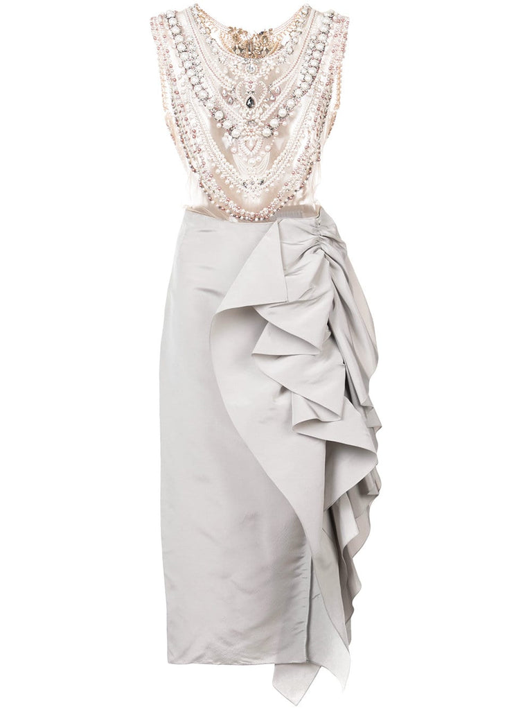 embellished chest panel asymmetric gown