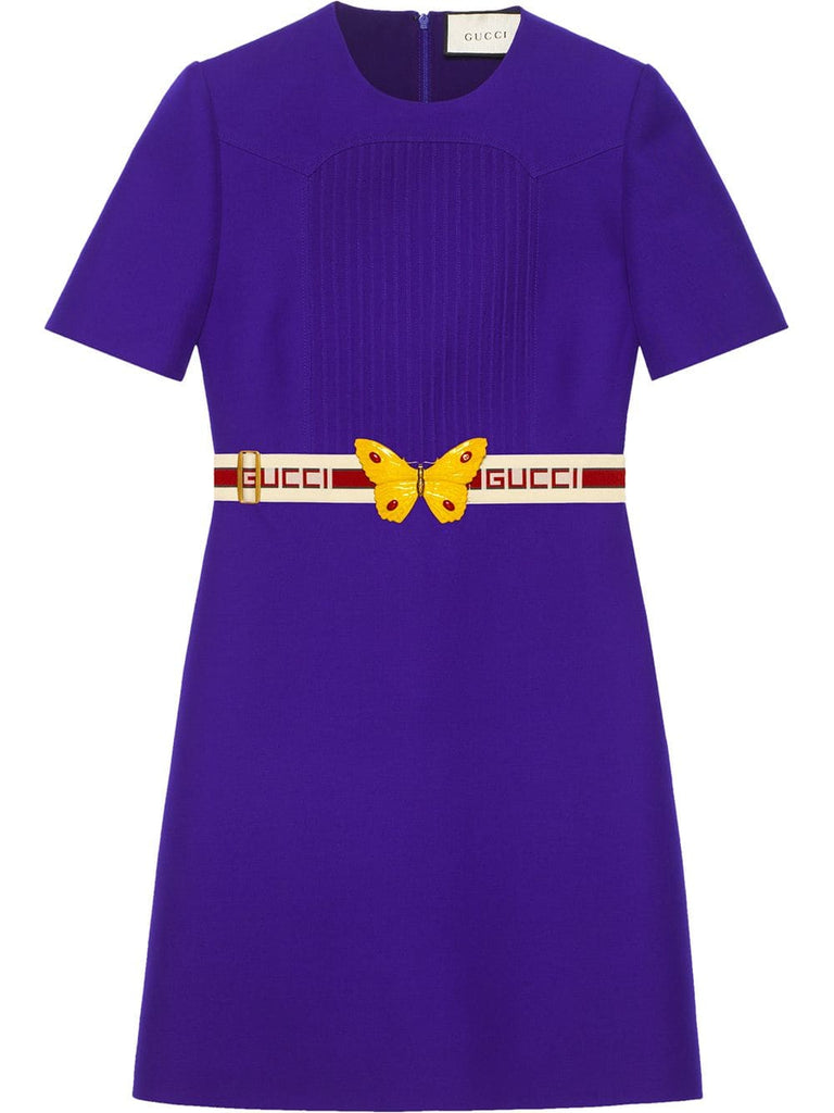 Wool silk pintuck dress with belt